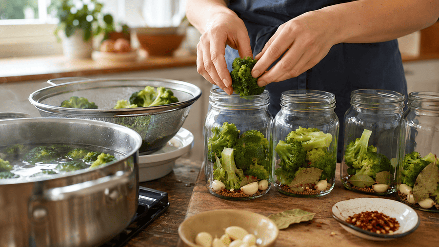 broccoli in glazen potten