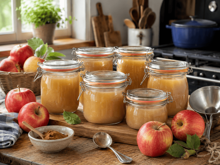 geweckte appelmoes in glazen potten