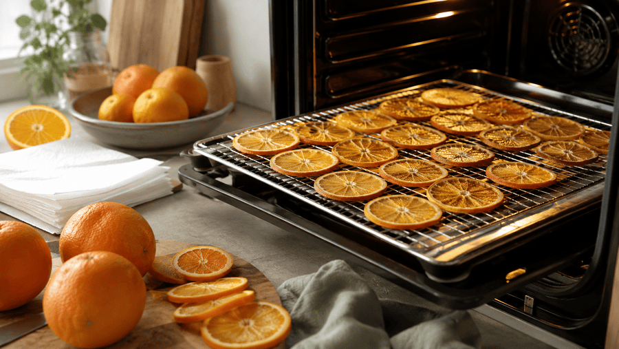 sinaasappelschijfjes drogen in oven of voedseldroger